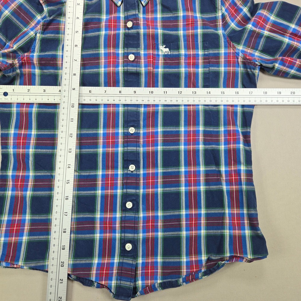 Abercrombie & Fitch Button Down Plaid Long Sleeve Navy Red Kids Medium Shirt - Picture 7 of 7